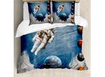 Abakuhaus Copripiumino Space, Astronauta Pianeti Spazio, Antiacaro Adatto A Chi Soffre Di Allergie Con Federe, 200 Cm X 200 Cm - 80 X 80 Cm, Multicolore