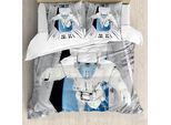 Abakuhaus Copripiumino Space, Cosmic Journey Space, Antiacaro, Adatto A Chi Soffre Di Allergie, Con Federe, 155 Cm X 220 Cm - 80 X 80 Cm, Bianco E Blu