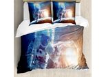 Abakuhaus Copripiumino Space, Galaxy Cosmonaut Space, Antiacaro, Adatto A Chi Soffre Di Allergie, Con Federe, 200 Cm X 200 Cm - 80 X 80 Cm, Blu Giallo