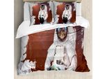 Abakuhaus Copripiumino Space, Astronaut Design Divertente, Antiacaro Adatto A Chi Soffre Di Allergie Con Federe, 155 Cm X 220 Cm - 80 X 80 Cm, Rosso-Bianco