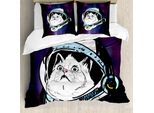 Abakuhaus Copripiumino Space, Kitten Astronaut Cosmic, Antiacaro, Adatto A Chi Soffre Di Allergie, Con Federe, 155 Cm X 220 Cm - 80 X 80 Cm, Viola Bianco