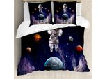 Abakuhaus Copripiumino Space, Pianeti Astronauti Spazio, Antiacaro Adatto A Chi Soffre Di Allergie Con Federe, 155 Cm X 220 Cm - 80 X 80 Cm, Multicolore