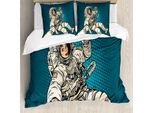 Abakuhaus Copripiumino Space, Astronaut Love In Space, Antiacaro, Adatto A Chi Soffre Di Allergie, Con Federe, 155 Cm X 220 Cm - 80 X 80 Cm, Beige Blu