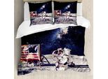Abakuhaus Copripiumino Space, Luna Astronauta Spazio, Antiacaro Adatto A Chi Soffre Di Allergie Con Federe, 200 Cm X 200 Cm - 80 X 80 Cm, Blu Grigio