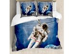 Abakuhaus Copripiumino Space, Planet Earth Art Outer, Antiacaro, Adatto A Chi Soffre Di Allergie, Con Federe, 155 Cm X 220 Cm - 80 X 80 Cm, Blu Beige