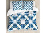 Abakuhaus Copripiumino Blu E Bianco, Foglie Blu Marocchine, Antiacaro, Adatto A Chi Soffre Di Allergie, Con Federe, 200 Cm X 200 Cm - 80 X 80 Cm, Blu E Bianco