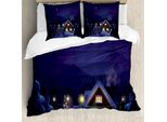 Abakuhaus Copripiumino Natalizio, Winter Home E Albero, Antiacaro, Adatto A Chi Soffre Di Allergie, Con Federe, 200 Cm X 200 Cm - 80 X 80 Cm, Viola-Blu