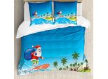 Abakuhaus Copripiumino Natalizio, Sankt Surfare Sulla Spiaggia, Antiacaro, Adatto A Chi Soffre Di Allergie, Con Federe, 155 Cm X 220 Cm - 80 X 80 Cm, Multicolore