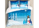 Abakuhaus Copripiumino Natalizio, Schneemann-Winter Stars, Antiacaro, Adatto A Chi Soffre Di Allergie, Con Federe, 200 Cm X 200 Cm - 80 X 80 Cm, Blu E Bianco