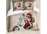 Abakuhaus Copripiumino Natalizio, KüHle Sankt Auf Fahrrad, Antiacaro, Adatto A Chi Soffre Di Allergie, Con Federe, 200 Cm X 200 Cm - 80 X 80 Cm, Rosso E Crema