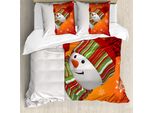 Abakuhaus Copripiumino Natalizio, Divertente Pupazzo Di Neve Natalizio, Antiacaro, Adatto A Chi Soffre Di Allergie, Con Federe, 155 Cm X 220 Cm - 80 X 80 Cm, Bianco Arancione
