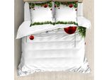 Abakuhaus Copripiumino Natalizio, Palline Decorative, Antiacaro, Adatto A Chi Soffre Di Allergie, Con Federe, 155 Cm X 220 Cm - 80 X 80 Cm, Verde Rosso