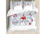 Abakuhaus Copripiumino Natalizio, Stile Retrò, Antiacaro, Adatto A Chi Soffre Di Allergie, Con Federe, 155 Cm X 220 Cm - 80 X 80 Cm, Bianco, Arancione E Blu