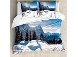 Abakuhaus Copripiumino Invernale, Mountain Pine Trees, Antiacaro, Adatto A Chi Soffre Di Allergie, Con Federe, 155 Cm X 220 Cm - 80 X 80 Cm, Bianco Blu