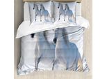 Abakuhaus Set Copripiumino Bianco Per Letti Matrimoniali, Motivo Cavallo Invernale, Antiacaro, Adatto A Chi Soffre Di Allergie, Con Federe, Bianco