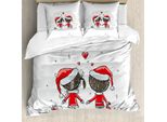 Abakuhaus Copripiumino Natalizio, Abiti Natalizi Per Bambini, Antiacaro E Anallergico Con Federe, 155 Cm X 220 Cm - 80 X 80 Cm, Rosso E Bianco
