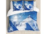 Abakuhaus Copripiumino Invernale, Alba In Montagna, Antiacaro, Adatto A Chi Soffre Di Allergie, Con Federe, 155 Cm X 220 Cm - 80 X 80 Cm, Bianco Blu