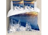 Abakuhaus Copripiumino Invernale, Tops Dramatischer Himmel Alpine, Antiacaro, Adatto A Chi Soffre Di Allergie, Con Federe, 155 Cm X 220 Cm - 80 X 80 Cm, Bianco, Blu, Albicocca