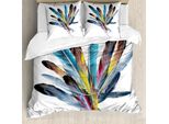 Abakuhaus Copripiumino Con Fiori, Piume Colorate, Antiacaro, Adatto A Chi Soffre Di Allergie, Con Federe, 155 Cm X 220 Cm - 80 X 80 Cm, Multicolore