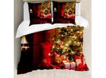 Abakuhaus Copripiumino Natalizio, Albero Di Natale, Antiacaro, Adatto A Chi Soffre Di Allergie Con Federe, 200 Cm X 200 Cm - 80 X 80 Cm, Rosso Giallo