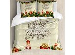 Abakuhaus Copripiumino Natalizio, Noel Ribbons, Antiacaro E Anallergico, Con Federe, 155 Cm X 220 Cm - 80 X 80 Cm, Multicolore