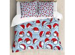 Abakuhaus Copripiumino Natalizio, Poster In Stile Pop Art, Antiacaro E Anallergico, Con Federe, 155 Cm X 220 Cm - 80 X 80 Cm, Rosso Blu