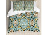 Abakuhaus Copripiumino Boho, Tribal Bohemian, Antiacaro, Adatto A Chi Soffre Di Allergie, Con Federe, 200 Cm X 200 Cm - 80 X 80 Cm, Blu Giallo
