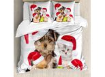 Abakuhaus Copripiumino Natalizio, Tema Natalizio Animali Domestici, Antiacaro Adatto A Chi Soffre Di Allergie Con Federe, 155 Cm X 220 Cm - 80 X 80 Cm, Multicolore