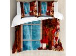 Abakuhaus Copripiumino Natalizio, Casa Innevata, Antiacaro, Adatto A Chi Soffre Di Allergie, Con Federe, 200 Cm X 200 Cm - 80 X 80 Cm, Rosso Blu