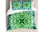 Abakuhaus Copripiumino Psichedelico, Effetto Tie Dye BohéMien, Antiacaro E Anallergico, Con Federe, 200 Cm X 200 Cm - 80 X 80 Cm, Verde E Verde Acqua
