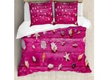 Abakuhaus Set Copripiumino Nautico Per Letti Matrimoniali, Conchiglie Vintage, Antiacaro, Adatto A Chi Soffre Di Allergie, Con Federe, Colore Fucsia E Crema