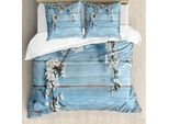 Abakuhaus Copripiumino Rustico, Motivi Floreali Primaverili, Antiacaro, Adatto A Chi Soffre Di Allergie, Con Federe, 155 Cm X 220 Cm - 80 X 80 Cm, Bianco Azzurro Pallido