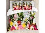 Abakuhaus Copripiumino Rustico, Fiori Di Rosa Rustici, Antiacaro, Adatto A Chi Soffre Di Allergie, Con Federe, 200 Cm X 200 Cm - 80 X 80 Cm, Multicolore