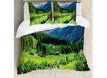 Abakuhaus Copripiumino Berg, Paesaggio Alpino Pastorale, Antiacaro, Adatto A Chi Soffre Di Allergie, Con Federe, 200 Cm X 200 Cm - 80 X 80 Cm, Verde Bianco
