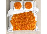 Abakuhaus Copripiumino Con Motivo A Fiori Di Dalia, Fiori Di Dalia, Antiacaro, Adatto A Chi Soffre Di Allergie, Con Federe, 155 Cm X 220 Cm - 80 X 80 Cm, Arancione