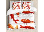 Abakuhaus Copripiumino Koi Fish, Koi Shoal Animale Cinese, Antiacaro, Adatto A Chi Soffre Di Allergie, Con Federe, 200 Cm X 200 Cm - 80 X 80 Cm, Arancione E Bianco