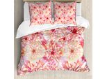 Abakuhaus Copripiumino Con Motivo Di Dalie, Fiori Di Dalia, Antiacaro, Adatto A Chi Soffre Di Allergie, Con Federe, 155 Cm X 220 Cm - 80 X 80 Cm, Rosa Giallo
