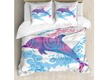 Abakuhaus Copripiumino Con Motivi Marini, Cartoon Jumping Dolphin, Antiacaro, Adatto A Chi Soffre Di Allergie, Con Federe, 155 Cm X 220 Cm - 80 X 80 Cm, Blu, Viola, Rosa