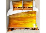 Abakuhaus Copripiumino Africano, Paesaggio, Antiacaro, Adatto A Chi Soffre Di Allergie, Con Federe, 155 Cm X 220 Cm - 80 X 80 Cm, Arancione