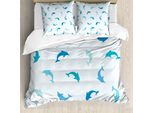 Abakuhaus Copripiumino Con Animali Marini, Mammiferi Saltatori, Antiacaro, Adatto A Chi Soffre Di Allergie, Con Federe, 155 Cm X 220 Cm - 80 X 80 Cm, Turchese-Blu-Blu Navy