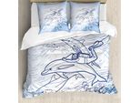 Abakuhaus Ocean Life Set Copripiumino Per Letti Matrimoniali, Sketch Taucher, Antiacaro, Adatto A Chi Soffre Di Allergie, Con Federe, Multicolore