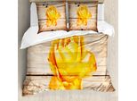 Abakuhaus Copripiumino Rustico, Petali Di Rosa E Fiori, Antiacaro, Adatto A Chi Soffre Di Allergie, Con Federe, 155 Cm X 220 Cm - 80 X 80 Cm, Arancione Giallo
