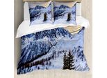 Abakuhaus Copripiumino Berg, Snowy Berg Winter, Antiacaro, Adatto A Chi Soffre Di Allergie, Con Federe, 155 Cm X 220 Cm - 80 X 80 Cm, Bianco Verde