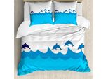 Abakuhaus Copripiumino Con Motivi Marini, Delfini Sulle Onde Oceano, Antiacaro Adatto A Chi Soffre Di Allergie Con Federe, 200 Cm X 200 Cm - 80 X 80 Cm, Blu Turchese