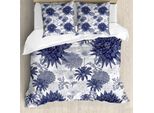Abakuhaus Set Copripiumino Vintage Per Letti Matrimoniali, Giardino Fiorito, Antiacaro, Adatto A Chi Soffre Di Allergie, Con Federe, Bianco E Blu