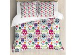 Abakuhaus Set Copripiumino Per Letto Matrimoniale, Teschi E Fiori, Antiacaro, Adatto A Chi Soffre Di Allergie, Con Federe, Multicolore