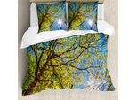 Abakuhaus Copripiumino Wald, Pastoral Baum Ast, Antiacaro, Adatto A Chi Soffre Di Allergie, Con Federe, 200 Cm X 200 Cm - 80 X 80 Cm, Verde Blu