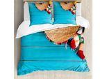 Abakuhaus Copripiumino Messicano, Sombrero Latino, Antiacaro, Adatto A Chi Soffre Di Allergie, Con Federe, 200 Cm X 200 Cm - 80 X 80 Cm, Blu Crema