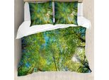 Abakuhaus Set Copripiumino Per Letti Matrimoniali, Sempreverde Area Naturale Cielo, Antiacaro Adatto A Chi Soffre Di Allergie Con Federe, Verde Felce Cielo Blu Scuro
