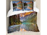 Abakuhaus Set Copripiumino Naturale Per Letti Matrimoniali, Montagne Canadesi Lago Cavell, Antiacaro Adatto A Chi Soffre Di Allergie Con Federe, Multicolore